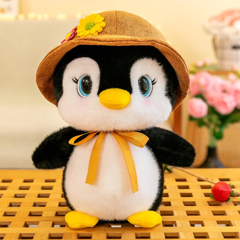 Penguin plush pillows Penguin plush toy Flower Hat Penguin Bedroom Decoration