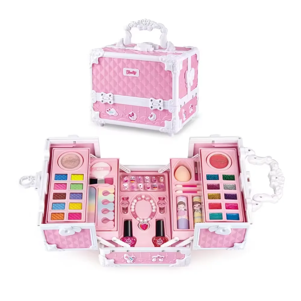 Kids Pretend Play Real Cosmetic Kit Suitcase Beauty Box Toys Set Makeup Sets Cosmetics Toy for Girls