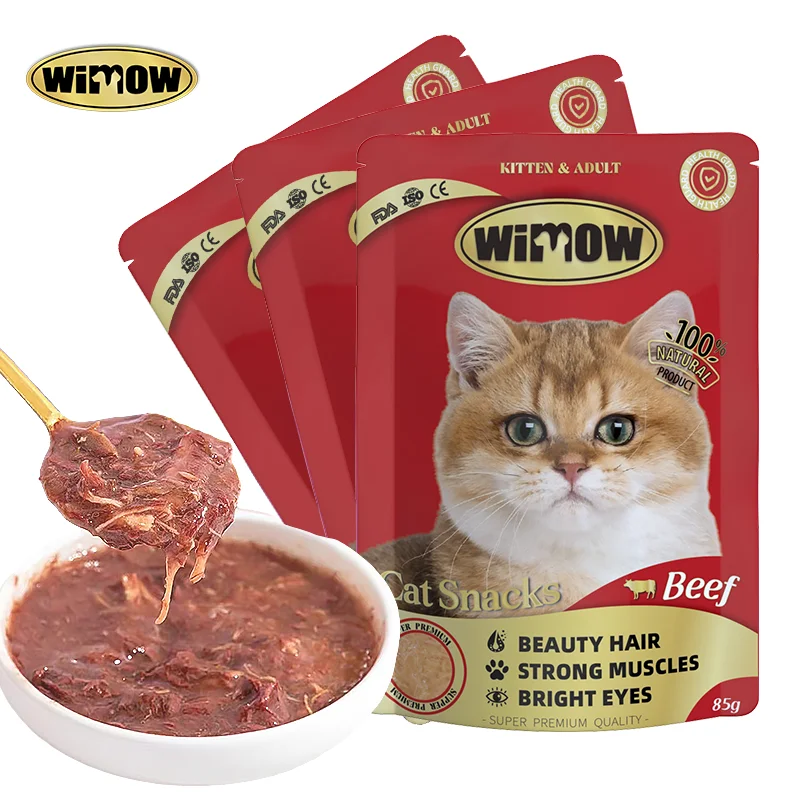 Factory Wholesale Price 85g Pouch Pet Cats Snacks Treats Cat Wet Food Customized High Protein Premium High Nutrition Staple Food