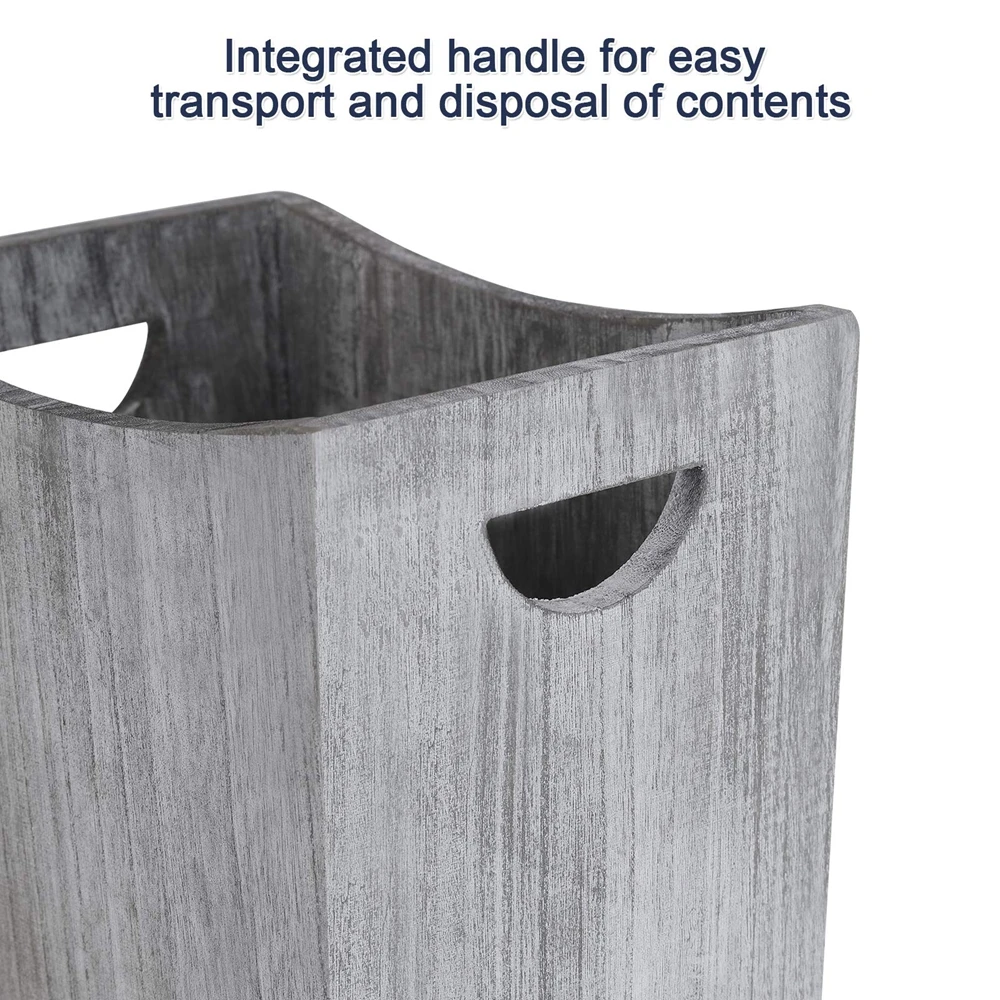 Rustic Wood Trash Can with Handle Modern Durable Waste Bin Recycling Bin for Bathroom Office Bedroom Living Room