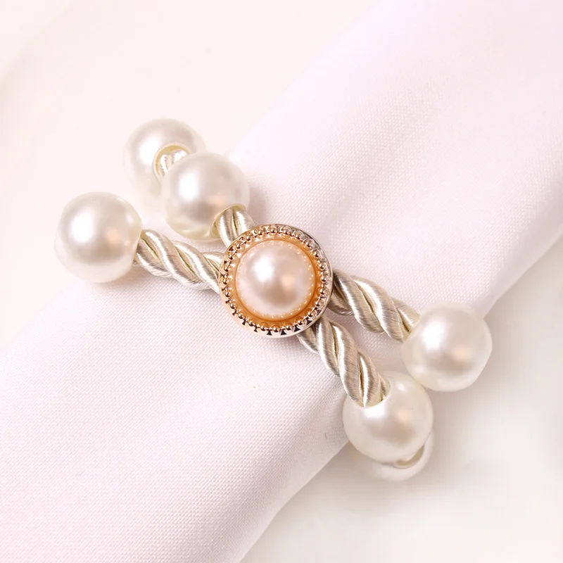Anillos Para Servilletas Decoracion New DIY Handmade Beaded Napkin Rings Pearl Napkin Holders with Diamond