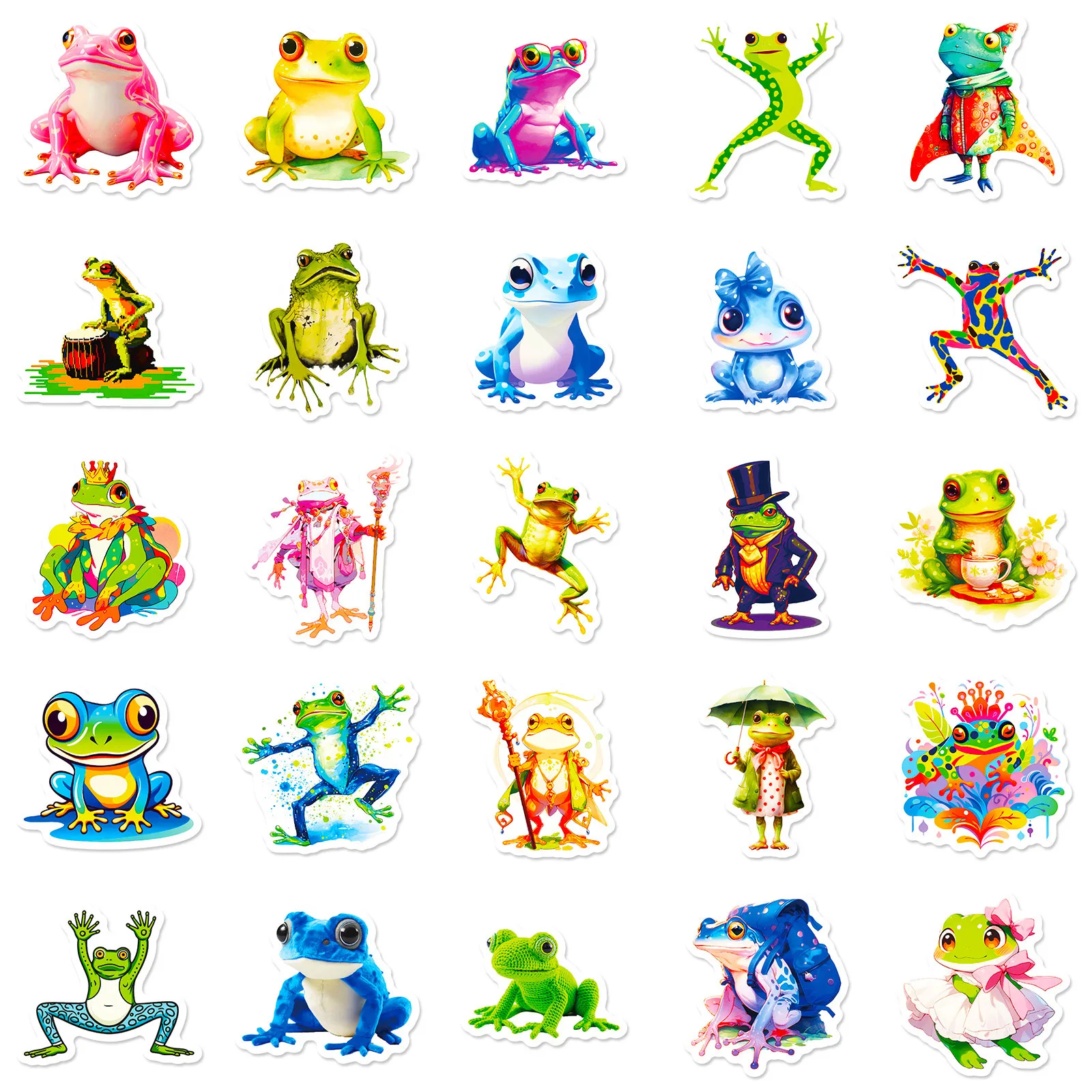 50Pcs Cute Green Cartoon Frog Graffiti Stickers For Refrigerator Wall Decor Vinyl Colorful Frogs Sticker