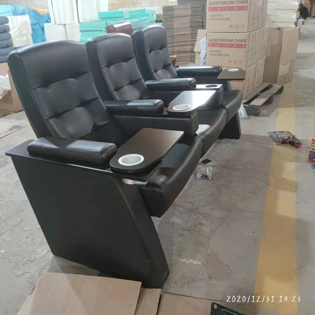 Modern Black Leather Theater Power Seat , Church Pews Electric Recliner Cinema Seat
