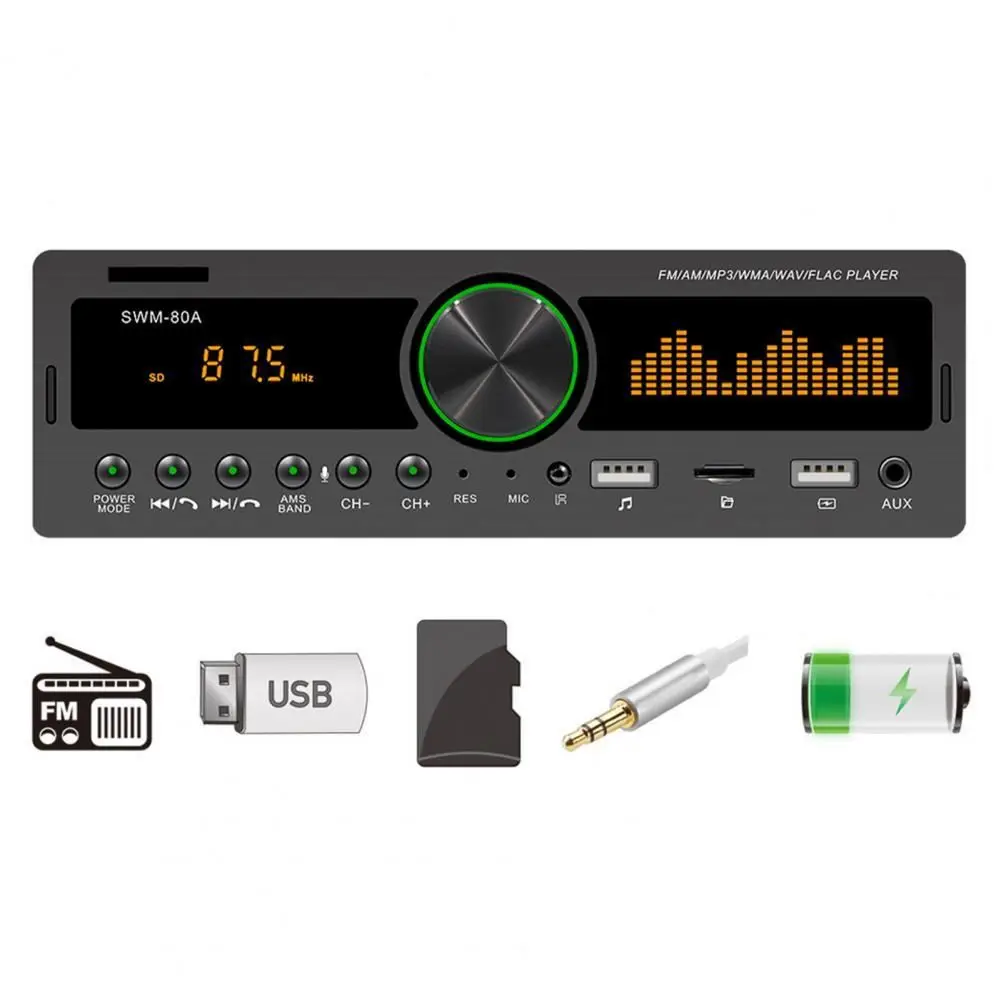 SWM-80A громкой связи для автомобиля с двумя портами USB-MP3 проигрыватель мощный FM радио синий зуб AUX TF карта u-диск цифровой медиа-ресивер автомобильные аксессуары