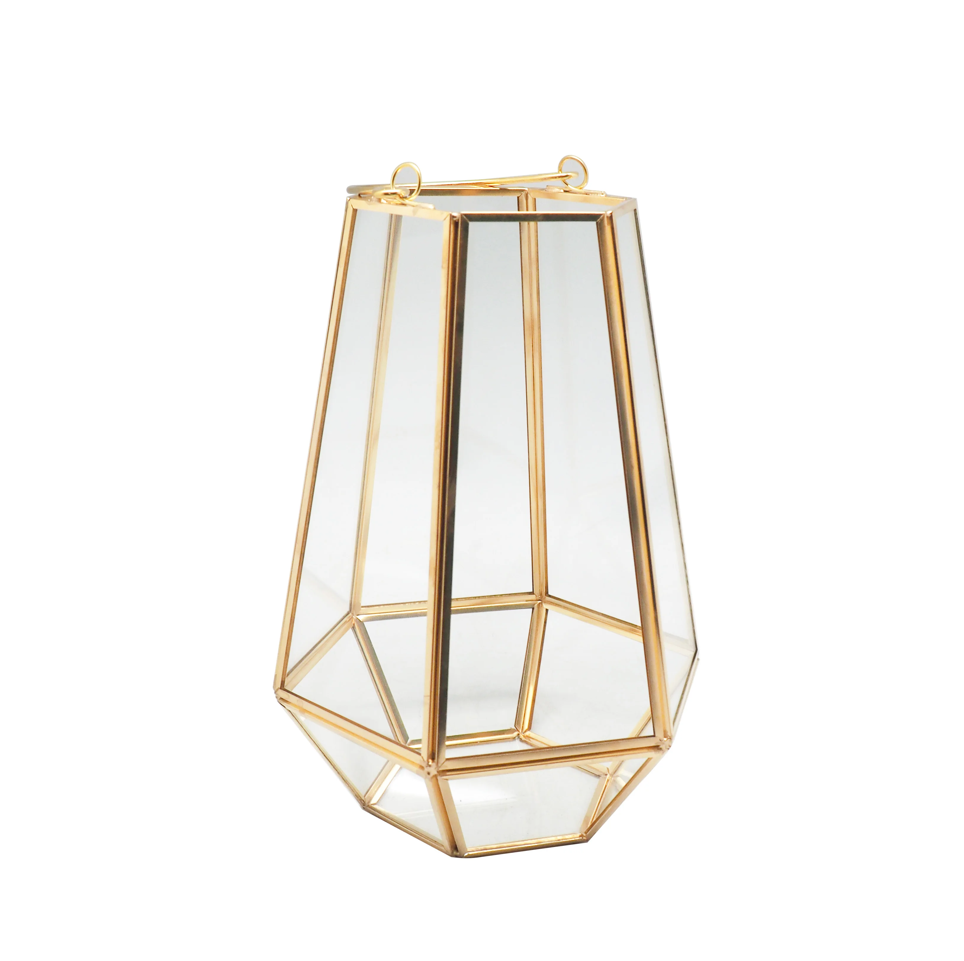 New style home decor square glass and gold lantern candle holder