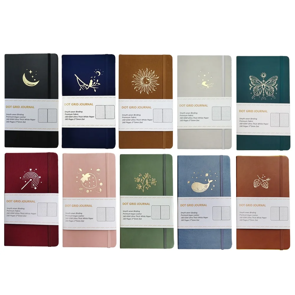 Customize Big A6 Hardcover PU Leather 160gsm White Paper Traveller Size Ultra Slim Notebook With Dot Page