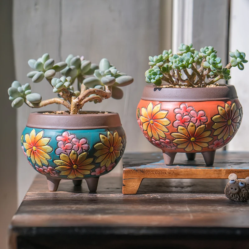 Hand Painting Wholesale Decorative Ceramic Flower pots Fleshy Creative Customized Europe Style Flowerpot