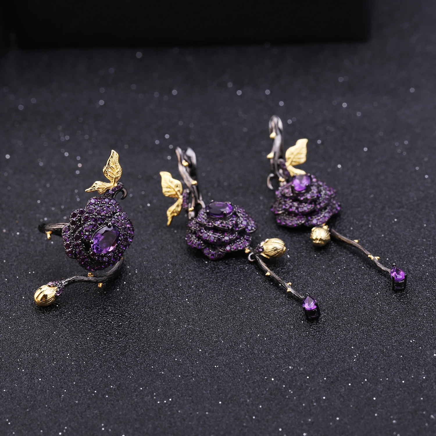 C7630 Abiding Jewelry Vintage Style Natural Amethyst Gemstone Plant 925 Sterling Silver Woman Jewellery Sets