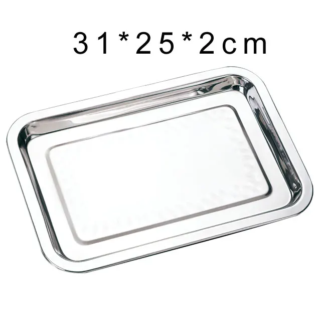 Cheap Eco-friendly stainless steel grill plate BBQ round dinner plates square serving tray metal