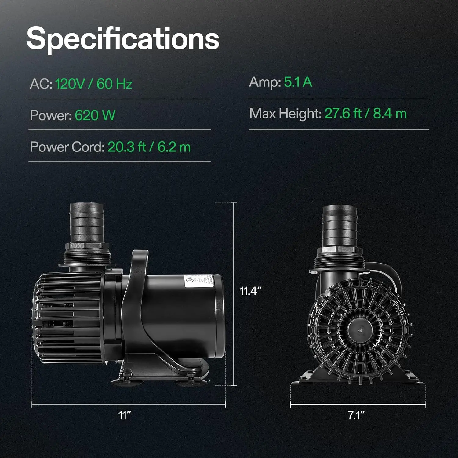 Ultra Quiet 310W Pond Pump 5300 GPH Submersible Water Pump for Pond Waterfall Fish Tank Statuary or Hydroponics