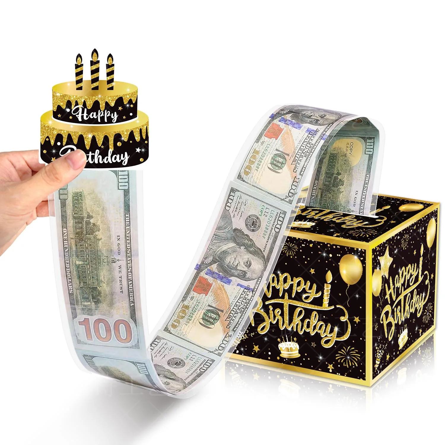 Surprise birthday party decoration cash box Birthday atmosphere layout props black gold cash box