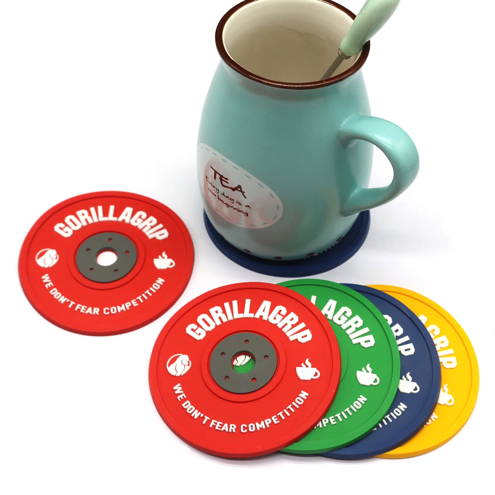 Water Proof 3D Mini Barbell Model PVC Coaster Plate Customized Gym Equipment Sport Fitness Beer Mat Drink Tea Coasters