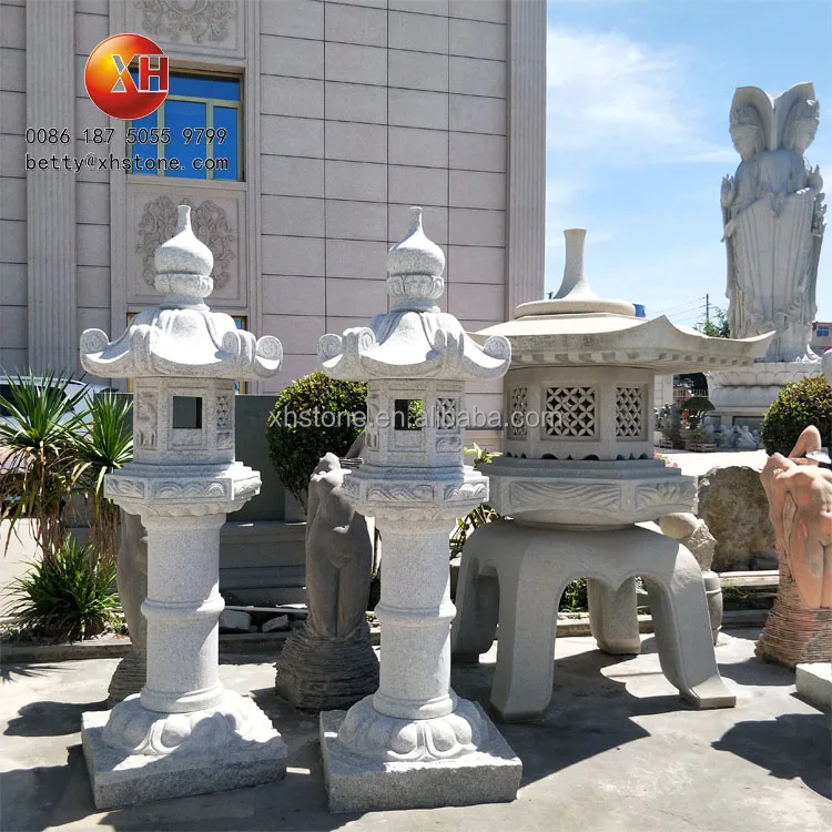 Japanese Style Outdoor Garden Granite Stone Carving KASUGA Lanterns Ornaments Pagoda Solar Light For Sale