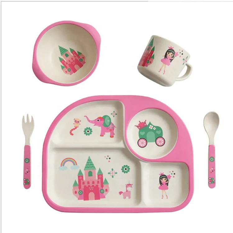 Набор детской посуды из бамбукового волокна, домашняя детская обеденная тарелка, Детская сетка, мультяшная миска для риса, разделенная, с защитой от падения