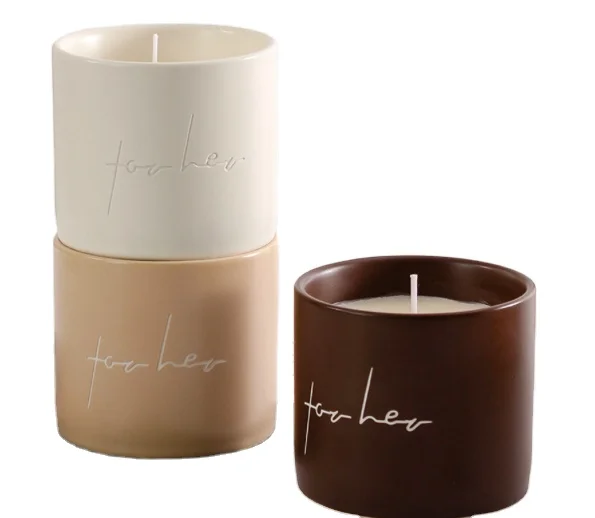 Wholesale Light Luxury  High Quality Custom Empty Candle Jars Ceramics With Logo Print Support Wax Filling