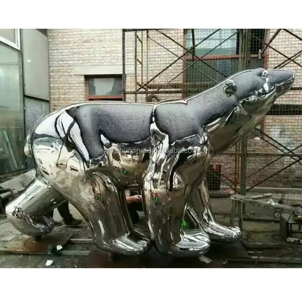Landscaping Polished Outdoor Large Animal Stainless Steel Bear Sculpture