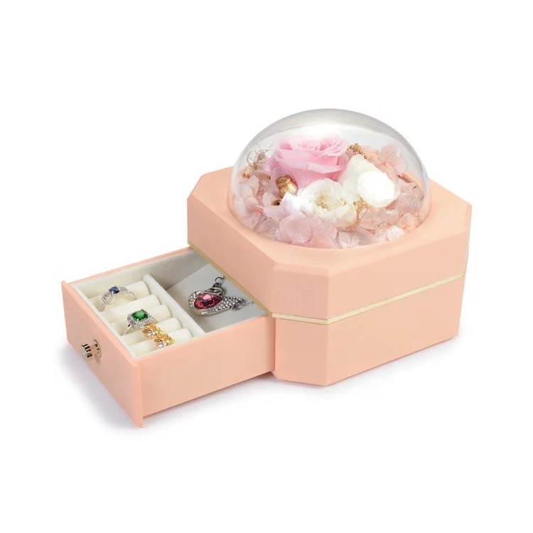 Special custom transparent jewelry cosmetic case gift box with forever flower