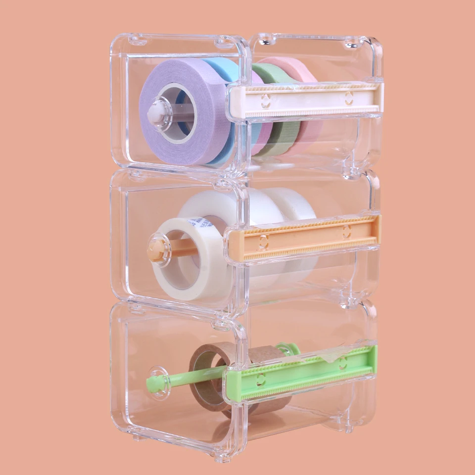 Transparent Visible Desktop Multi Washi Masking Tape Dispenser Stackable Roll Tape Cutter Office Acrylic Roll Tape Holders