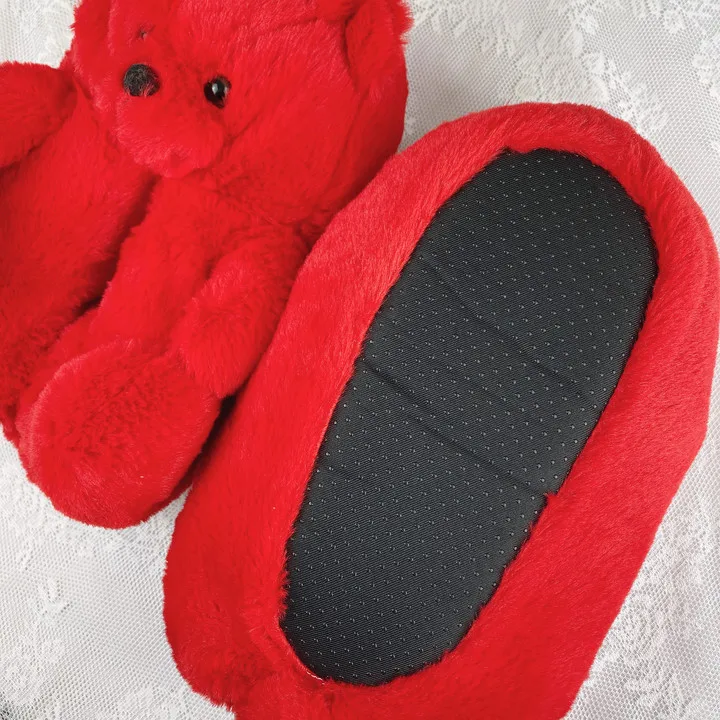  Fashion Design Winter Women Girl Fur Shoes Cute Cartoon Animal Teddy Bear Warm Slippers Bedroom Soft