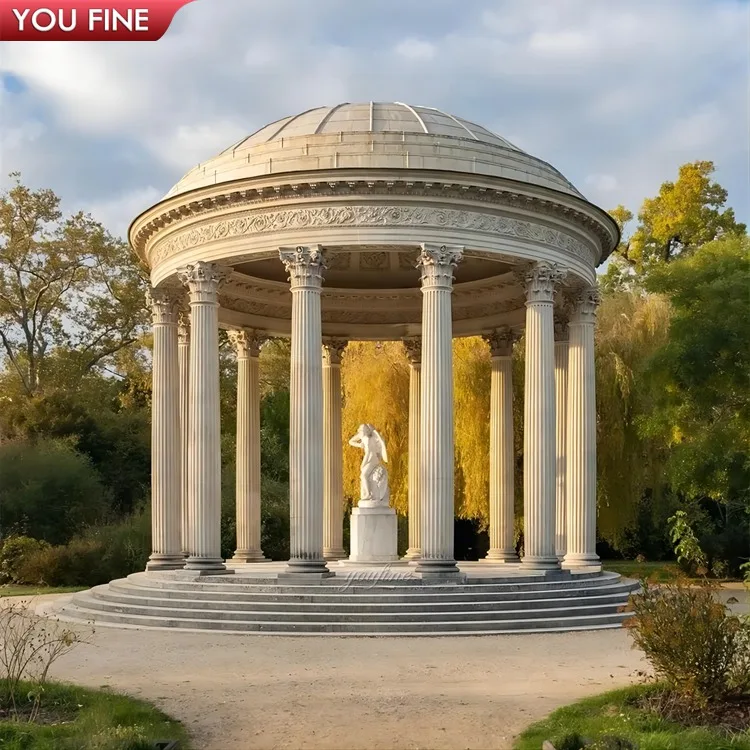 Outdoor Greek Style Marble Gazebo with Pillars White Marble Column Gazebo