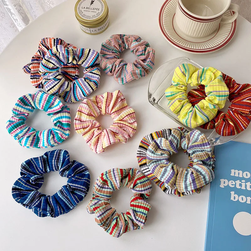 Crocheted Towel Fabric Fashion Hair Accessories Scrunchies Wholesale Rainbow Kids Hair Scrunchies Elastic Hair Bands for Girls