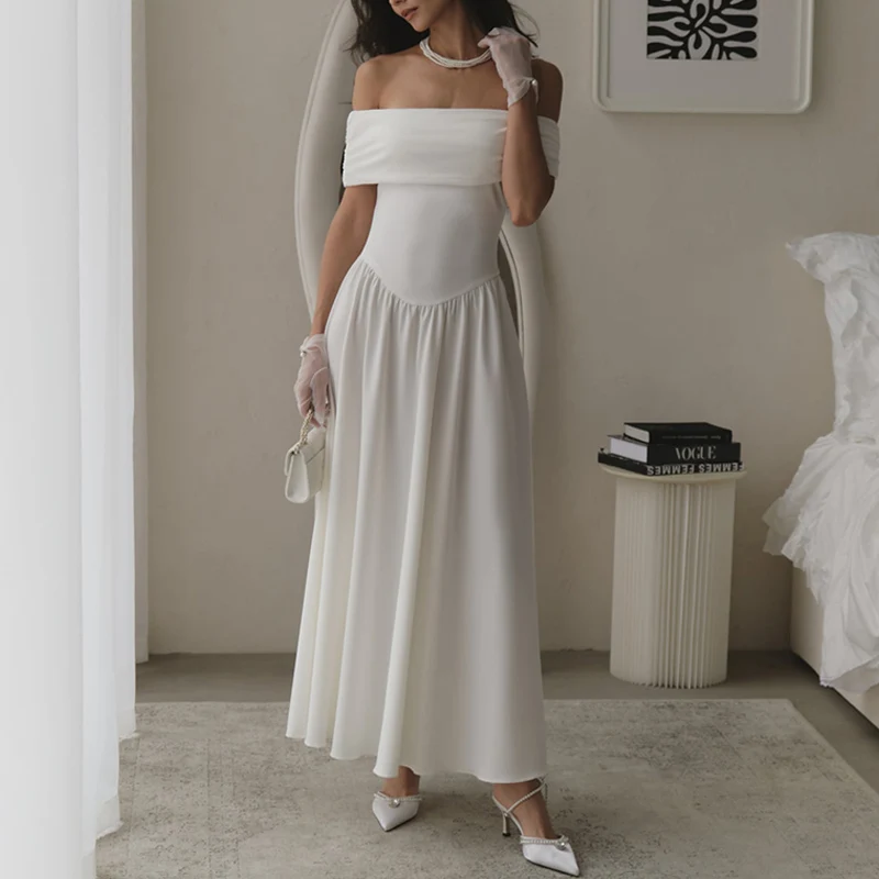 High-end clothing manufacturers custom 2024 new Ladies cotton Fashion Elegant women Maxi dress with open shoulders