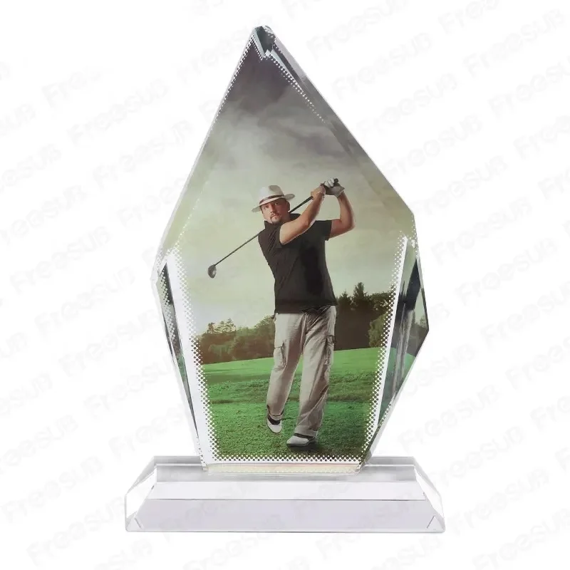 New custom design sublimation blank irregular shape crystal photo frame trophy award