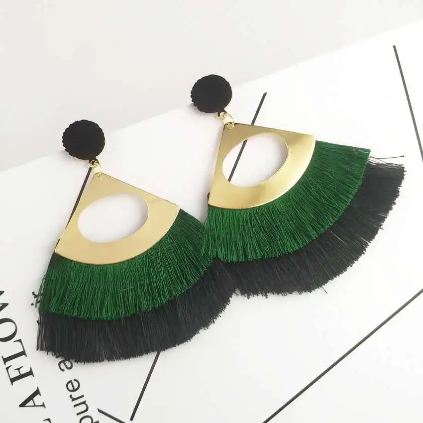 
EH074 New retro exaggerated bohemia scalloped tassel earrings 