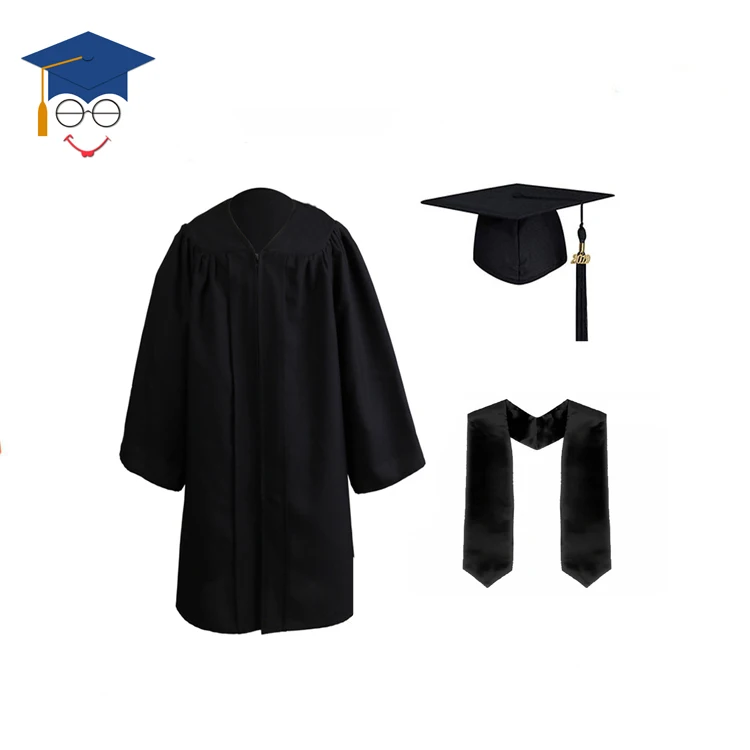PHOEBEE High Quality Children Clothes Dresses Sets Black Matte Kids Graduation Gown Cap And Stole