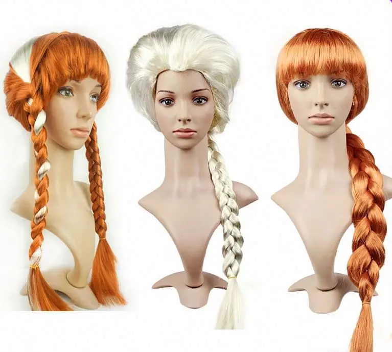 MKMN  New Synthetic Wavy Wig Children Elsa Belle Moana Rapunze Aladdin Anna Mermaid Party Braid Cosplay Wig JF001