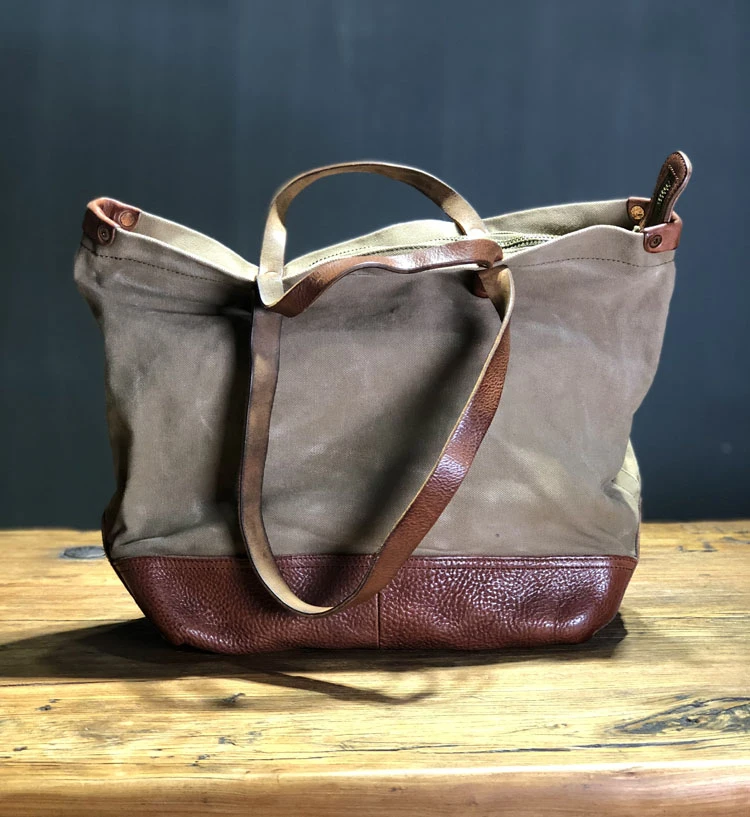 CFP B198 Vintage Tote Wax Style Leather Wax Canvas Tote Bag