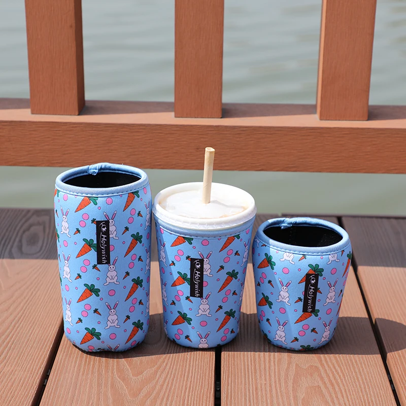 Custom Logo Durable Neoprene Fabric Drinks Milk Tea Coffee Cup Holder Cooler Sleeve Desk