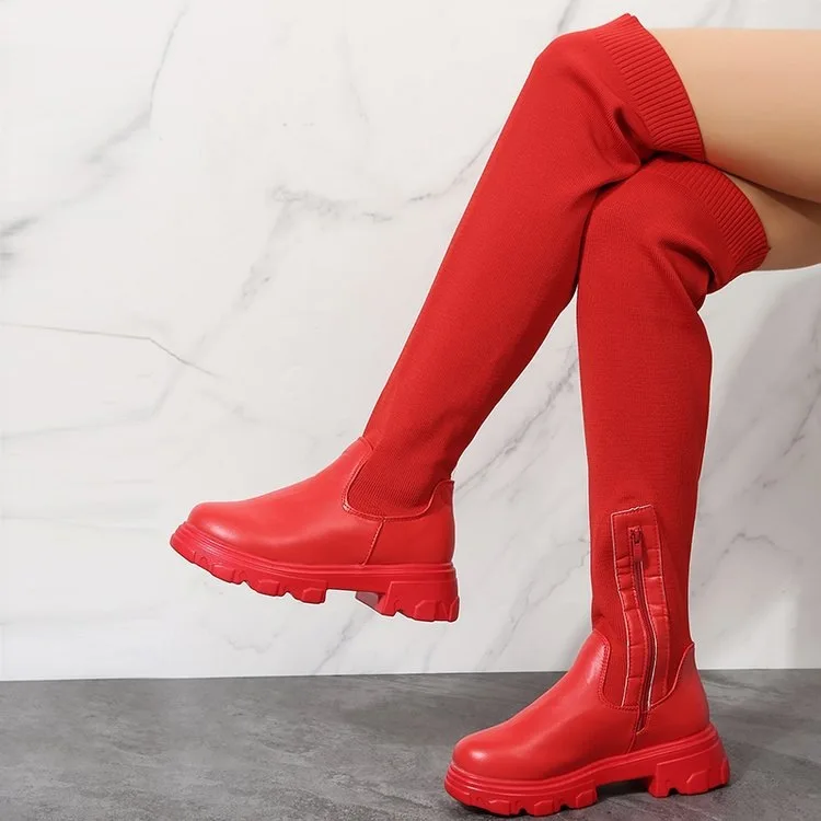 Hot sale comfortable cotton fabric womens over-the-knee boots shoes winter warm Increase height platform long boots for ladies