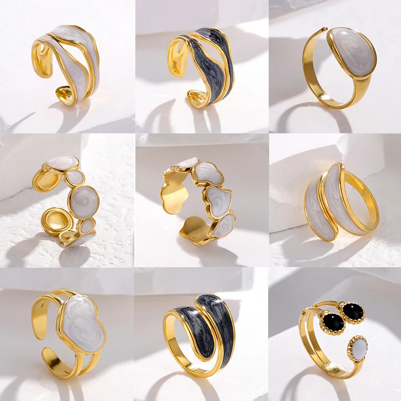 Personalize Steel Ring for Women Open Adjustable Oil Dropping Stainless Steel Wide Finger Rings
