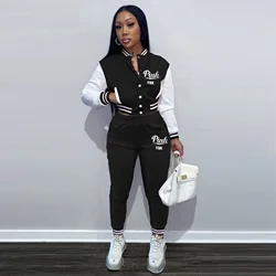 H2592 popular fashion blue stylish American red women clothing hot pink letter baseball jackets black tracksuits