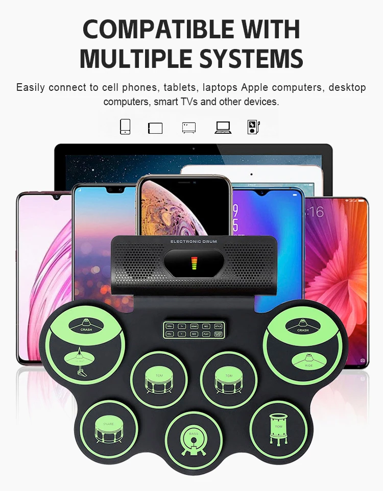 Adult Beginner Portable Electronic Drum Pad 7 Drum Pads Roll Up Drum Set