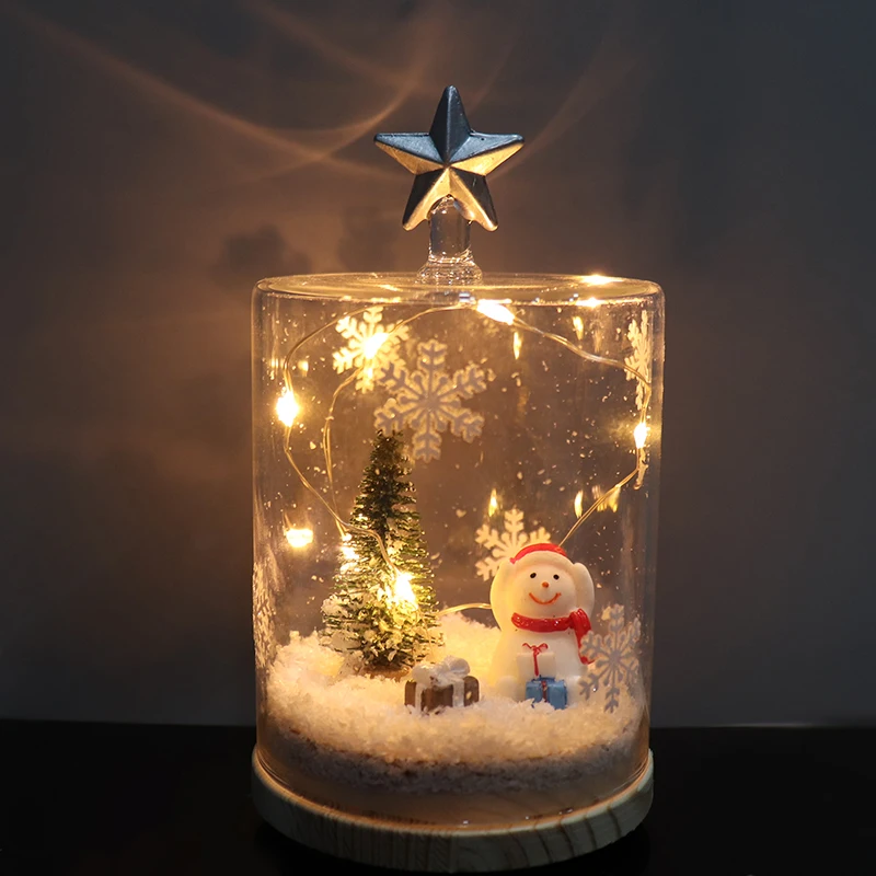 Five-pointed star candlestick Christmas snow light Glass candle holder carved glass candle jar