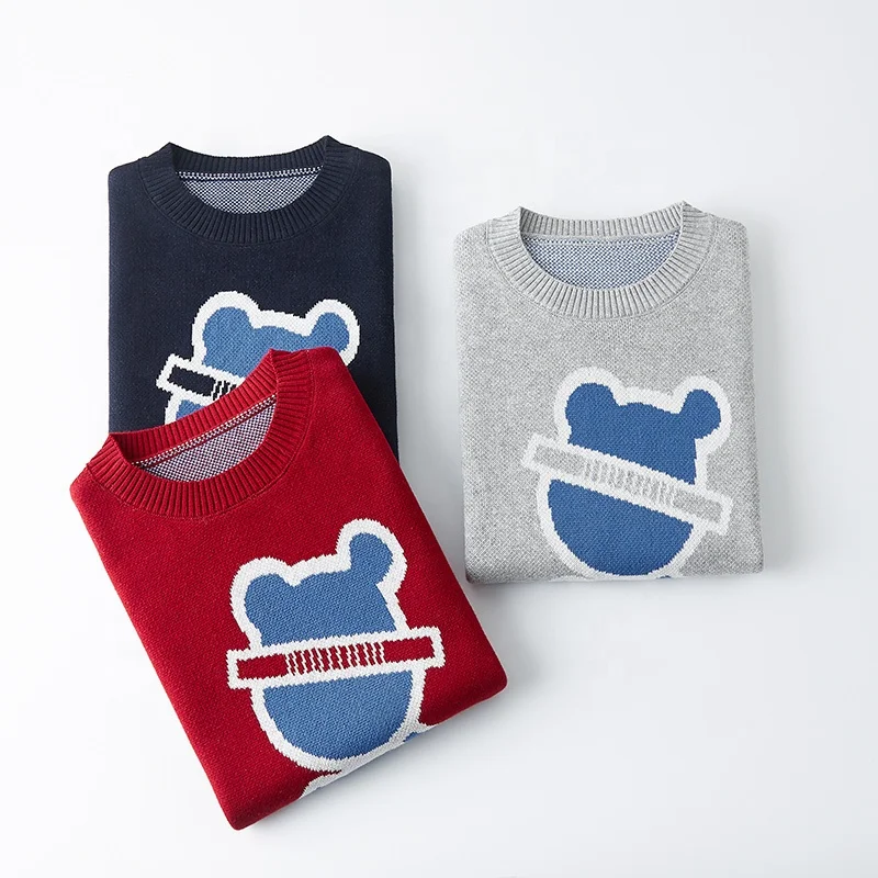 
accept OEM ODM design bear patterned child crew neck sleeveless sweater vest 