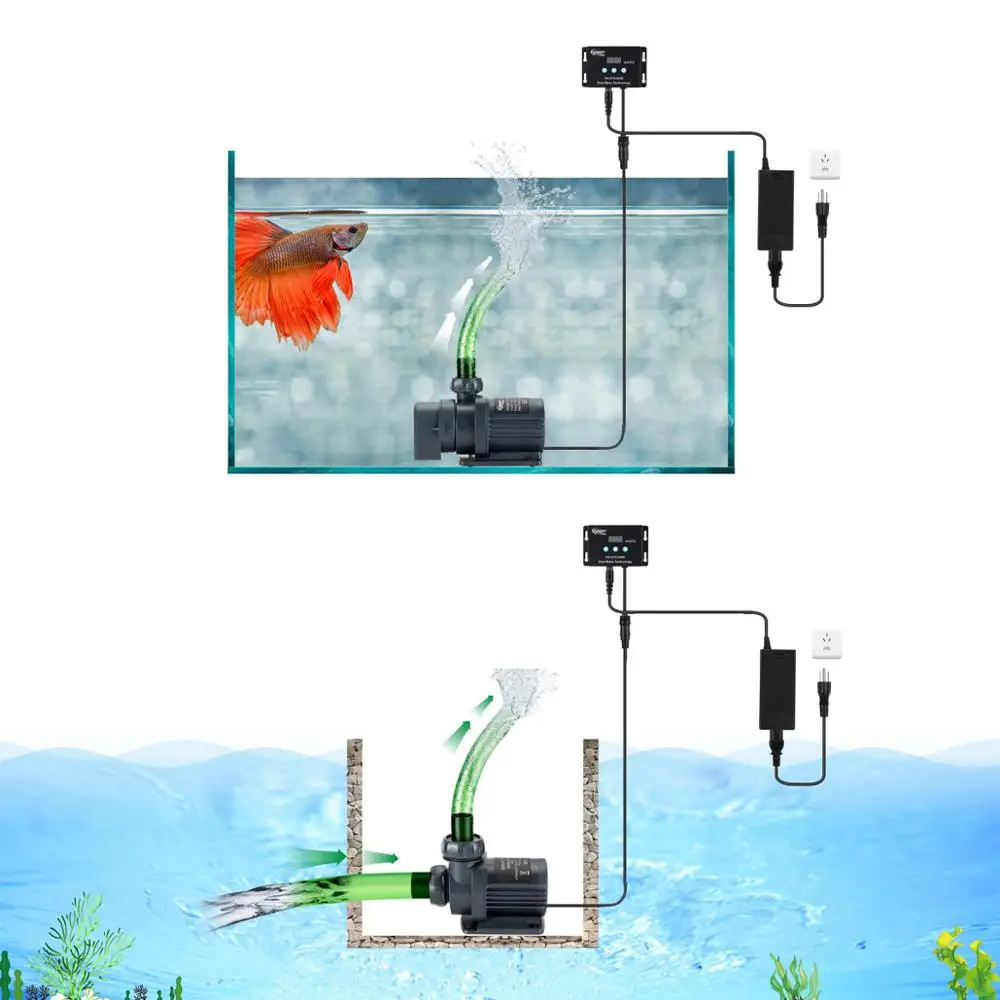 Quiet Submersible and External 24V DC aquarium Water Pump with Controller , Powerful Return Pump for Fish Tank