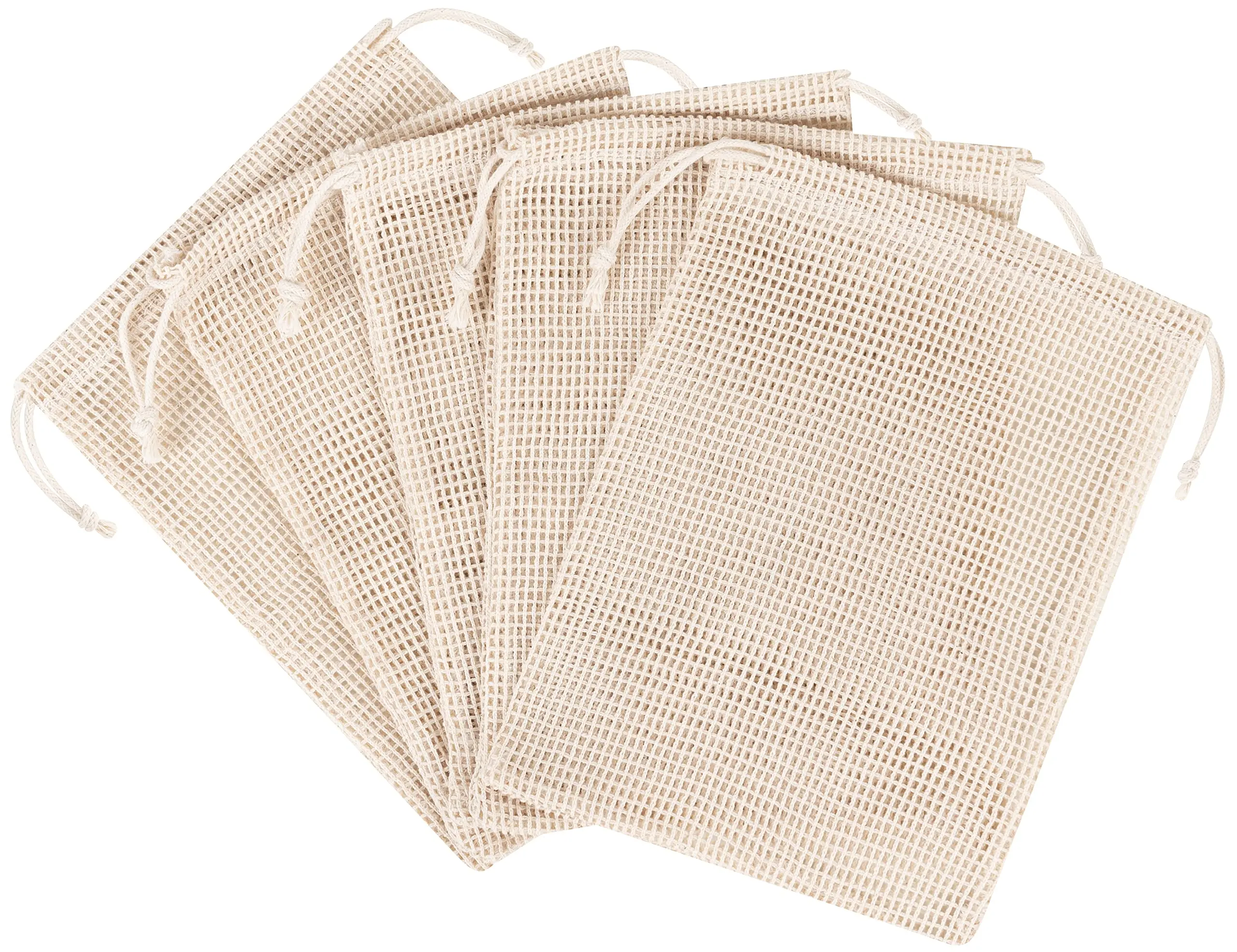 Custom recyclable reusable organic cotton mesh net drawstring vegetable bag for fruit