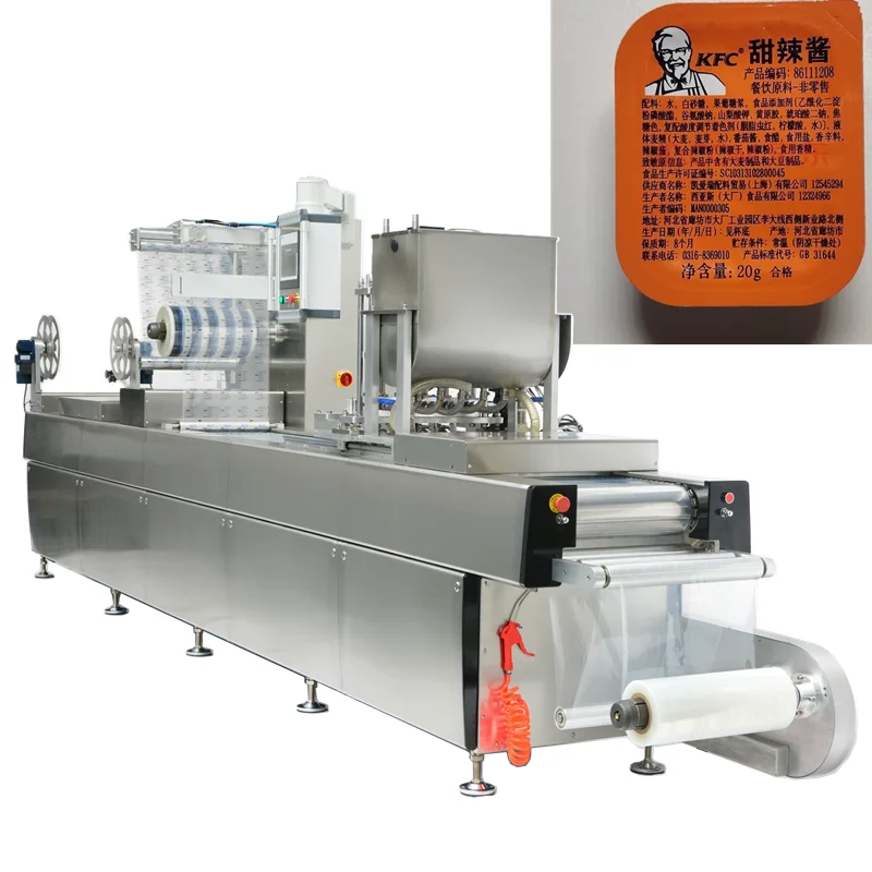 automatic jam sauce salad automatic pack machine 5g 10g 20g 50g butter thermoforming filling and sealing machine
