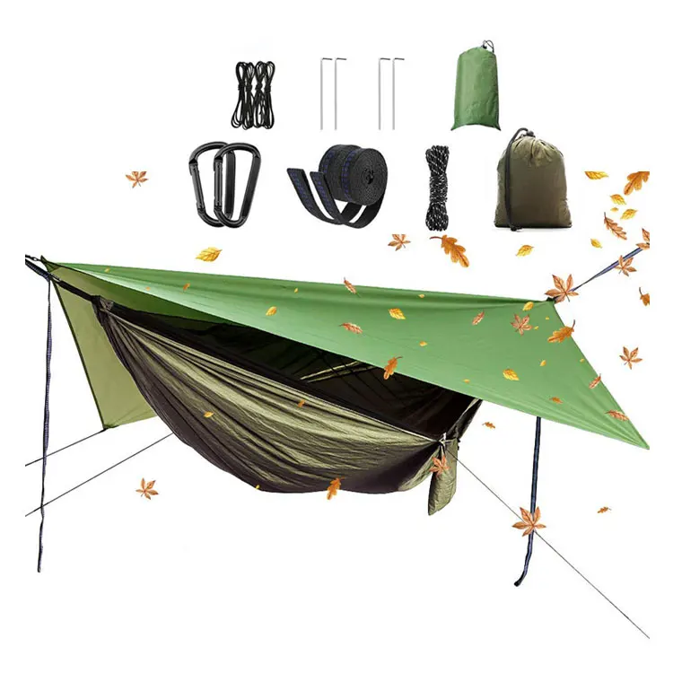 Single double high strength parachute full set hammock, travelling mosquito net camping hammock rainfly