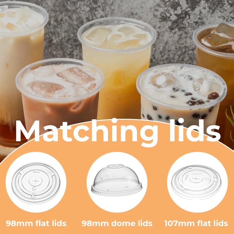 Wholesale Clear PET Plastic Cups with Lids Disposable Cups for Cold Drinks Milkshake Iced Coffee Party