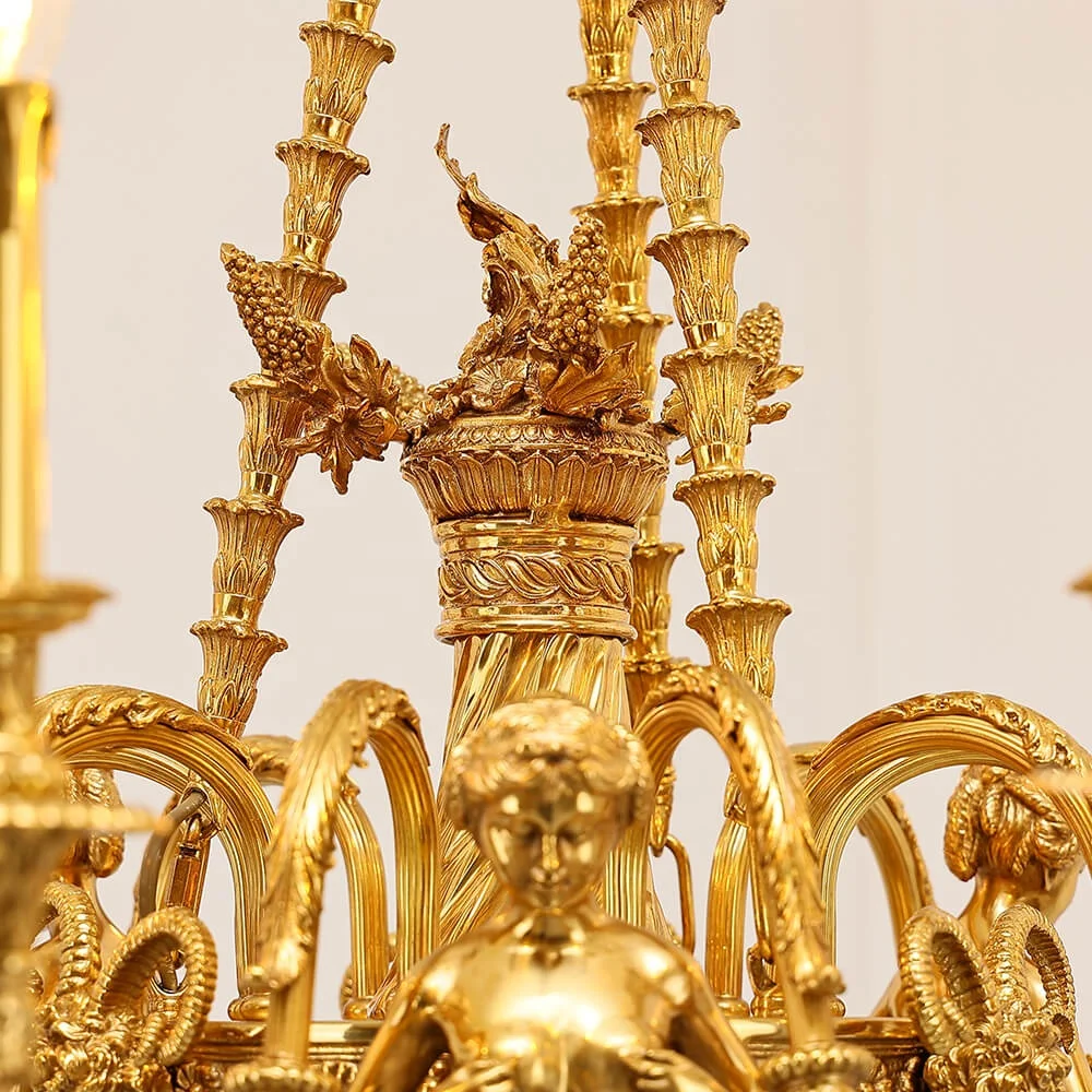 Vintage Rococo Bronze Chandelier Villa Living Room Blue Porcelain Chandelier