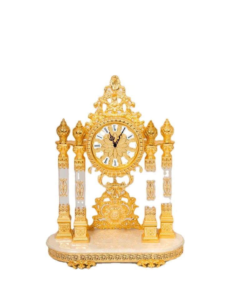 Home Decor Carved Table Clock Antique Deluxe Style Table & Desk Clock Copper Plated Crystal Table Clock (1600497246980)