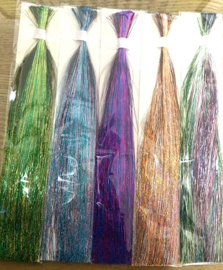 Wholesale 6 mixed colors 0.3mm Flashabou Tinsel Flash Flat Mylar Crystal Flash Trout Tube Fly Fishing Tying Materials