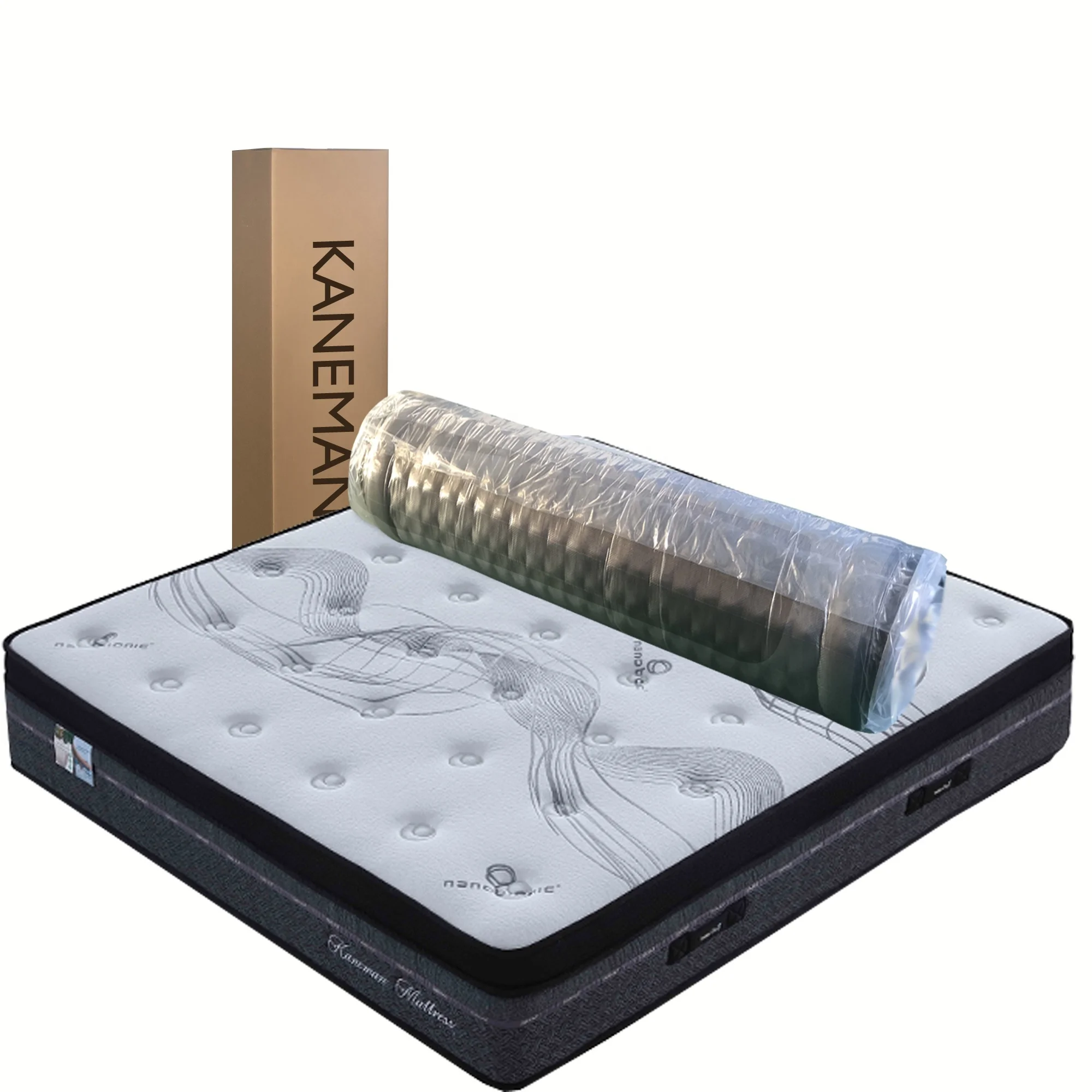 Classic  euro  top 10 inch pocket  spring mattress with natural latex  vacuum roll in print carton  box