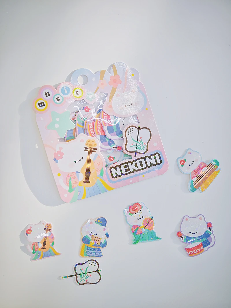 Nekoni Animal Original Chinese Vintage Stickers Kitty Bunny Otter Little Dog Panda Bear Sticker Pack Sparkly Glittery Stickers