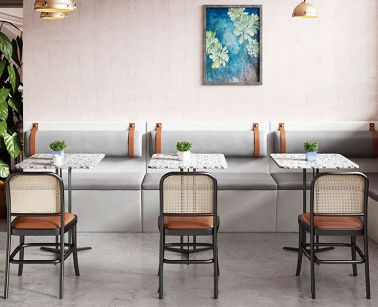 Commercial Furniture Table and Chair Set Bamboo Rattan Mesh Backrest Chair Bay Sofa Booth Sofa