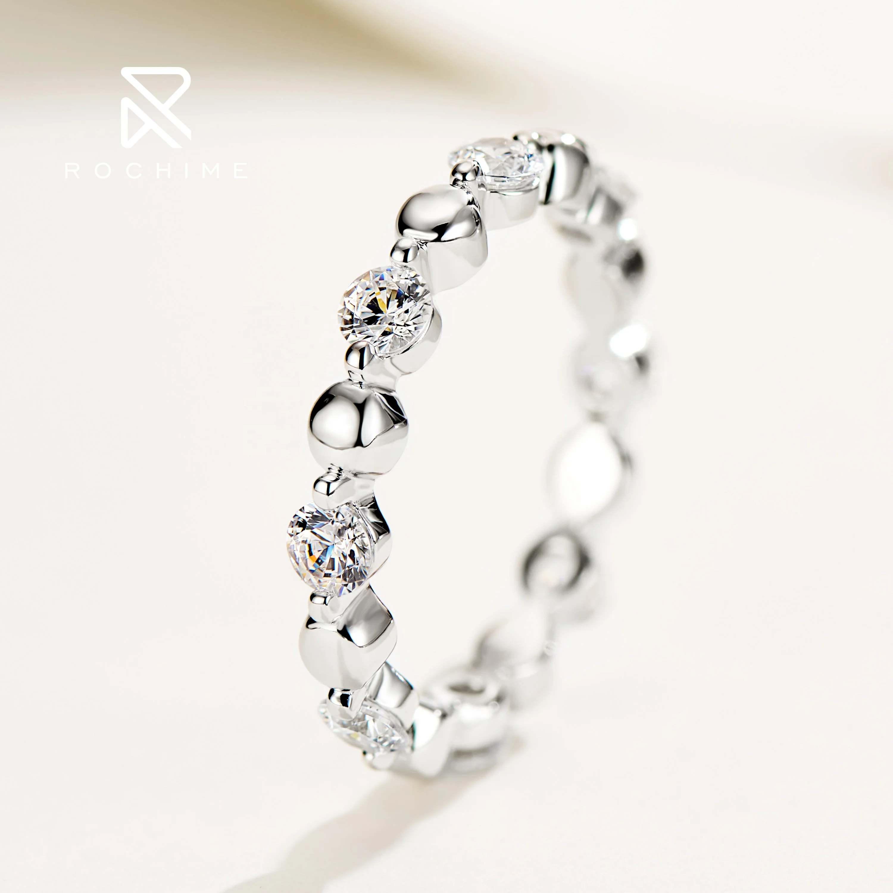 Rochime  vintage eternity band yellow gold plated S925 silver ring luxury fine jewelry for female